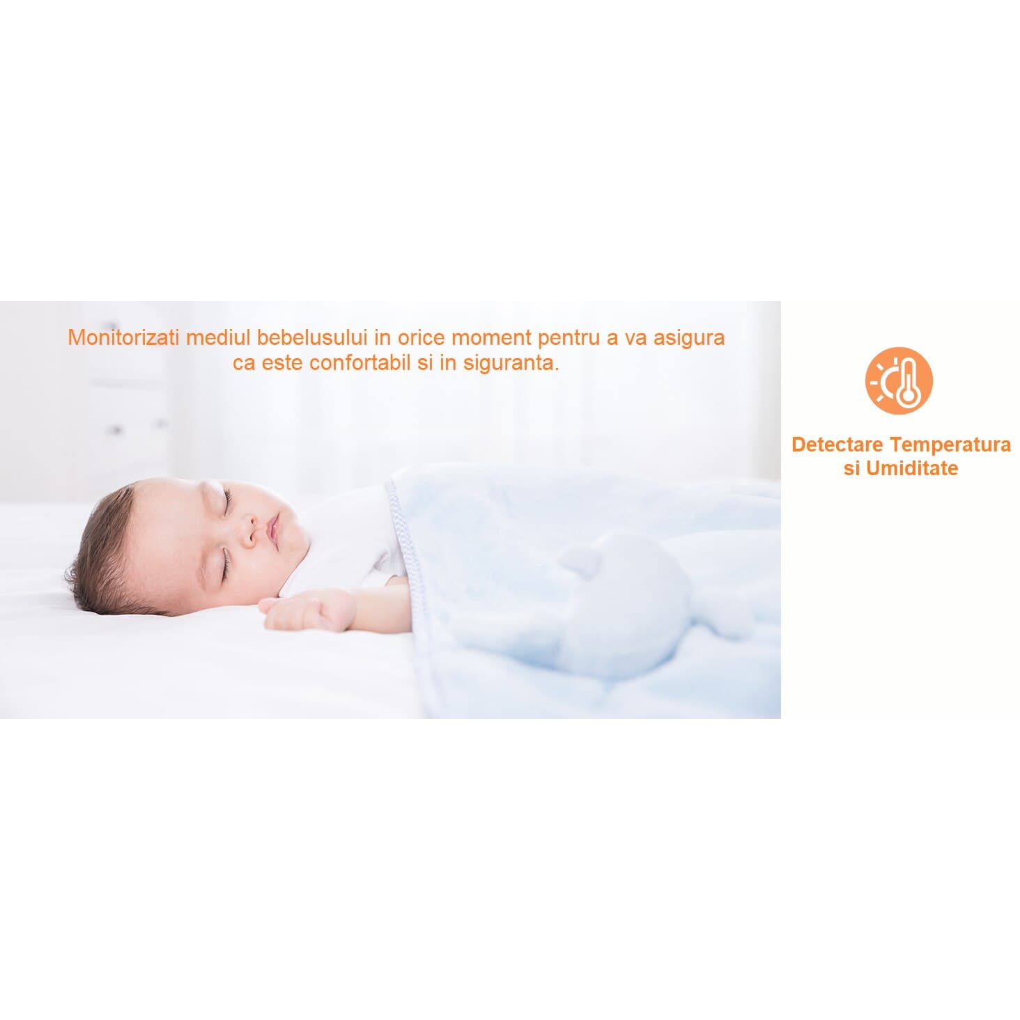 Baby Monitor WiFi 2in1 Multi View HelloKid™ DUO 2K 5” Night Vision, Aplicatie Telefon, 355°/90°, Zoom 4X, Two-Way Audio, 3000mAh, Interfon, Apel, Notificari Miscare, Sunet, Temperatura, Umiditate, Cantece, Mod ECO, Orange/White — imaginea 3