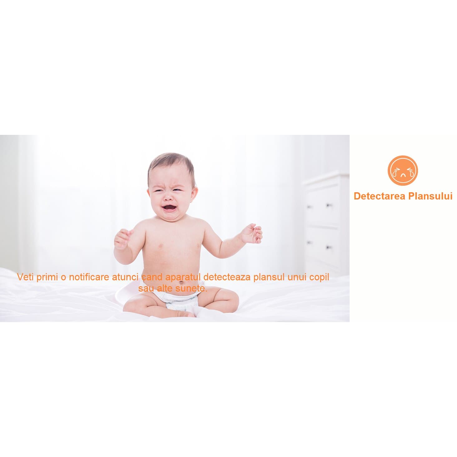 Baby Monitor WiFi 2in1 Multi View HelloKid™ DUO 2K 5” Night Vision, Aplicatie Telefon, 355°/90°, Zoom 4X, Two-Way Audio, 3000mAh, Interfon, Apel, Notificari Miscare, Sunet, Temperatura, Umiditate, Cantece, Mod ECO, Orange/White — imaginea 5