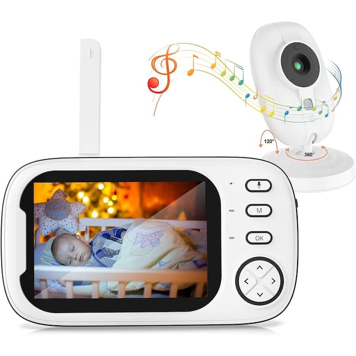 Baby Monitor WiFi HelloKid™ OPTI 3.5” AI NightVision HD, Monitorizare 360°, Senzor Temperatura, Sunet Bidirectional, Mod VOX, 8 Cantece, Alarma, Control Volum, Detectie Inteligenta, Alb — imaginea 2