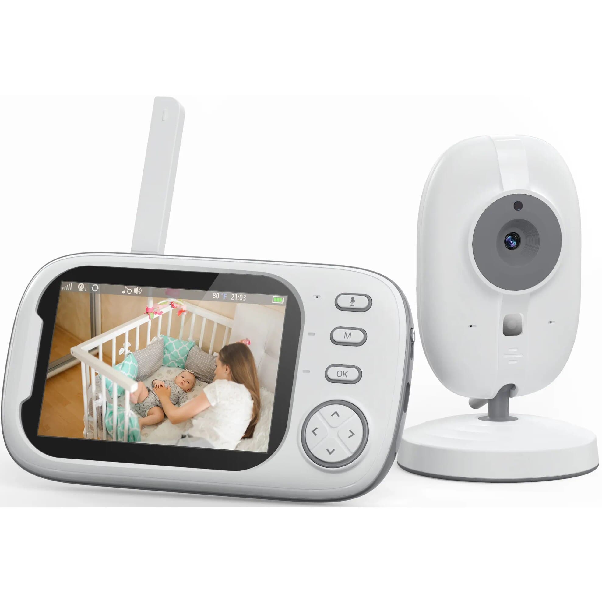 Baby Monitor WiFi HelloKid™ OPTI 3.5” AI NightVision HD, Monitorizare 360°, Senzor Temperatura, Sunet Bidirectional, Mod VOX, 8 Cantece, Alarma, Control Volum, Detectie Inteligenta, Alb — imaginea 5
