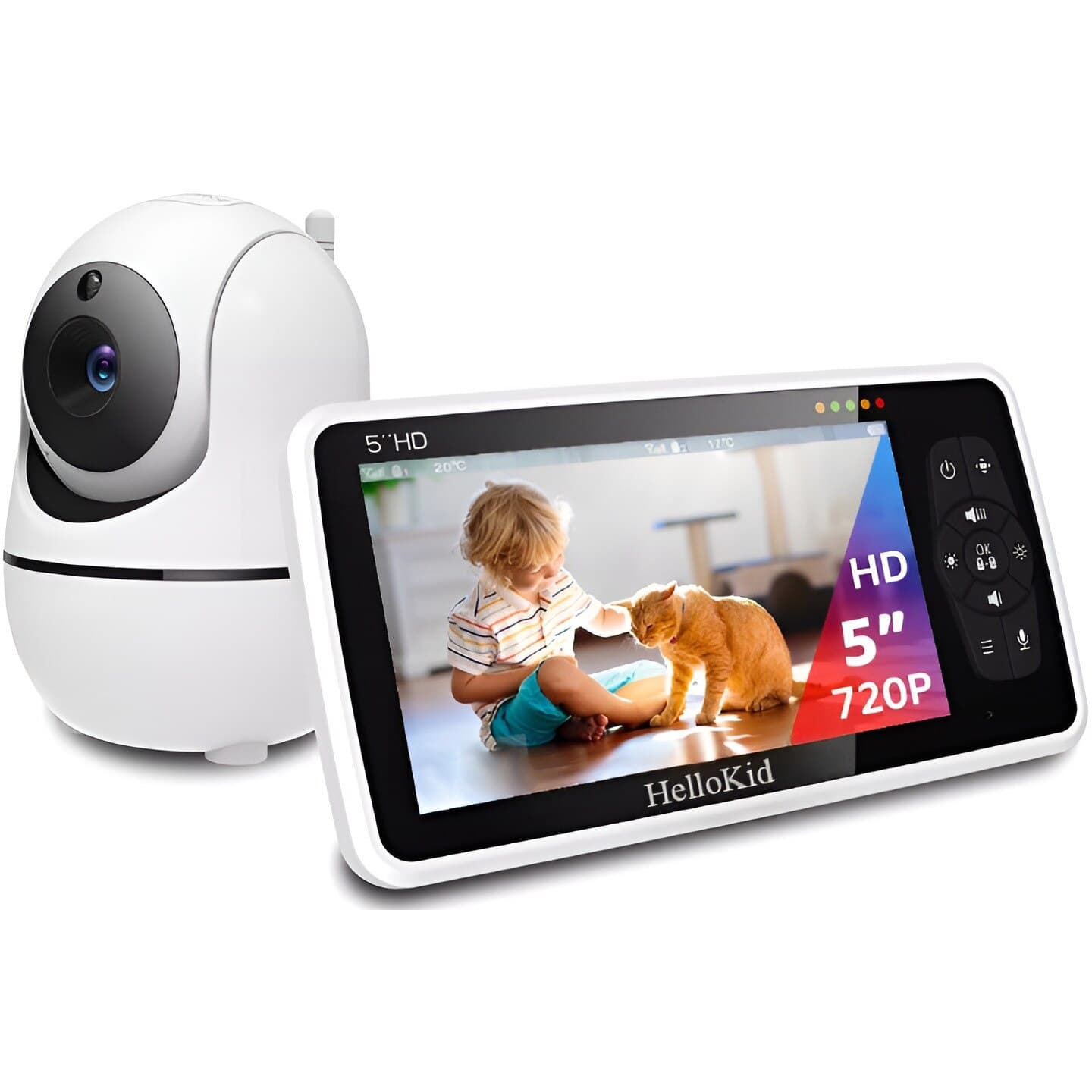 Baby Monitor WiFi HelloKid™ PRO 5” HD Auto Night Vision, Rotire 360°, Zoom Digital 4X, Baterie 4000mAh, Mod ECO, Audio Bidirectional, Raza Actiune 250m, Senzor Temperatura, 8 Cantece, Notificari, Alb — imaginea 3