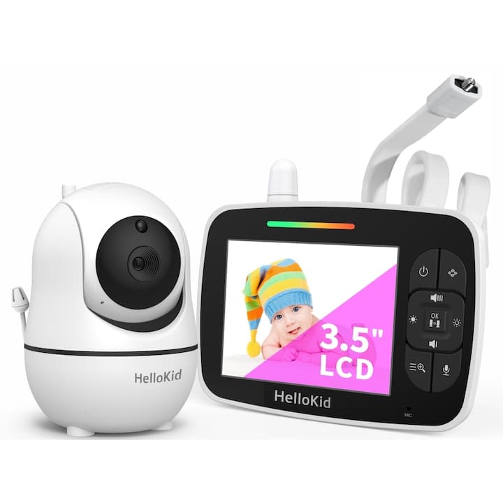 Baby Monitor Wireless HelloKid™ SE 3.5” NightVision, Pan/Tilt 355°, Zoom 2X, Mod VOX, Video/Audio, Comunicare Bidirectionala, Senzor Temperatura, Notificari, Cantece, Raza 300M, Alb — imaginea 2