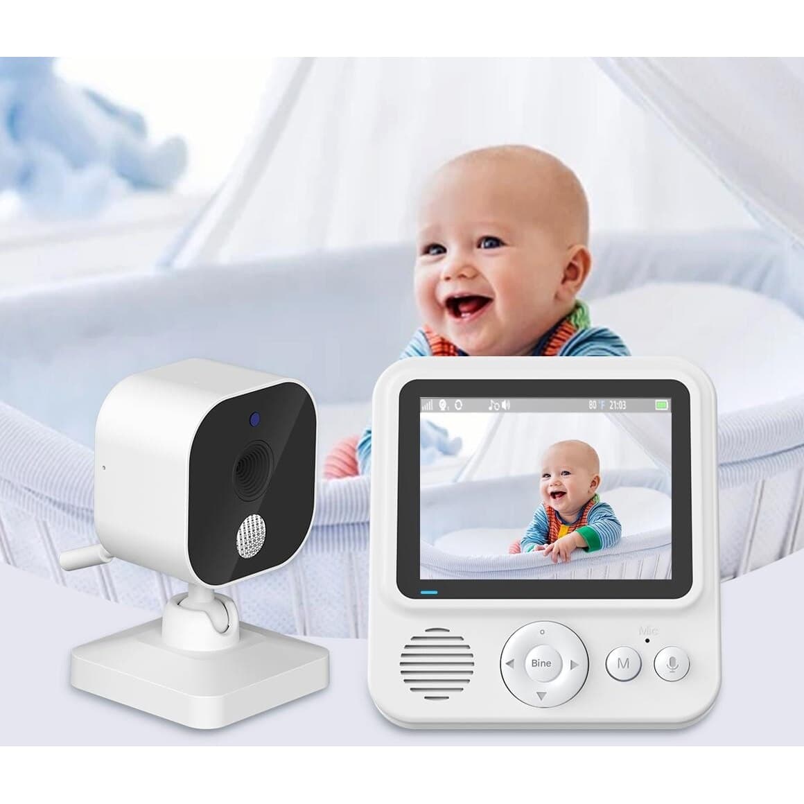 Baby Monitor Digital Wireless Audio-Video Smart BabyCam idealSTORE, Ecran HD 2, 8 inch LCD, 8 Cantece de Adormit, Monitorizare Temperatura, Functie Nocturna, Mod VOX, Bidirectional, ECO Mode, Rotire 360°, Memento de Alaptare, 5 Ceasuri pentru Alarma, Raza — imaginea 4