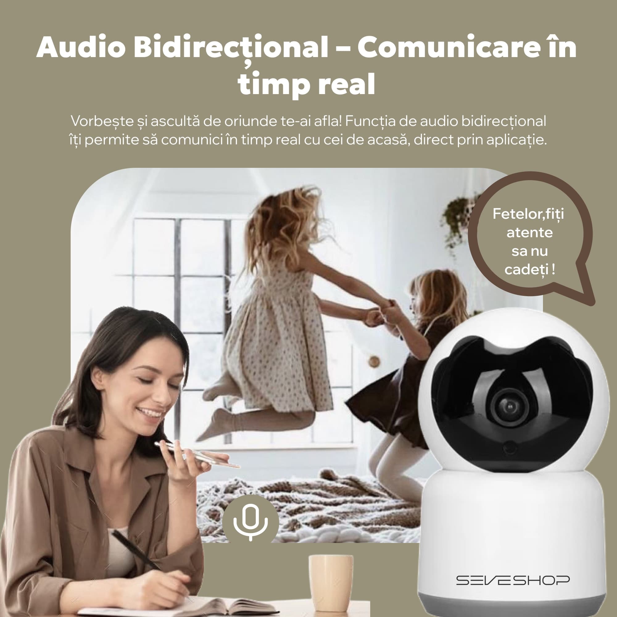 Baby Monitor, SeveShop®, Wireless, FullHD 1080p, Rotire 360°, Monitor Bebelusi cu Vedere Nocturna Infrarosu, Video / Audio, Camera Bebelusi cu Senzor si Alarma de Miscare, Auto Tracking, Sunet Bidirectional, Adaptor, Cablu USB, Baby Monitor Alb — imaginea 3
