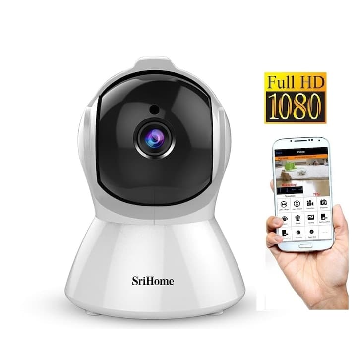 Set Baby Monitor Wireless Sricam™ SH025 Plus SriHome, FullHD 2MP, Monitorizare Video Audio Bebelusi, Auto Tracking, Vedere Nocturna, Audio-Video, Sunet bidirectional, Rotire automata, rezolutie 1920*1080, senzor miscare, alb + sticker "bebe monitorizat" — imaginea 2