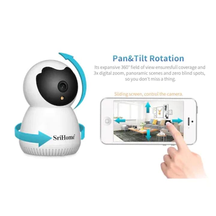 Camera Baby Monitor Wireless SriHome™ SH036 Plus 3MP FullHD, Monitorizare Video Audio Bebelusi, Vedere Nocturna, Audio-Video, Sunet bidirectional, Push to Talk, senzor miscare, fixare usoara, alb — imaginea 2