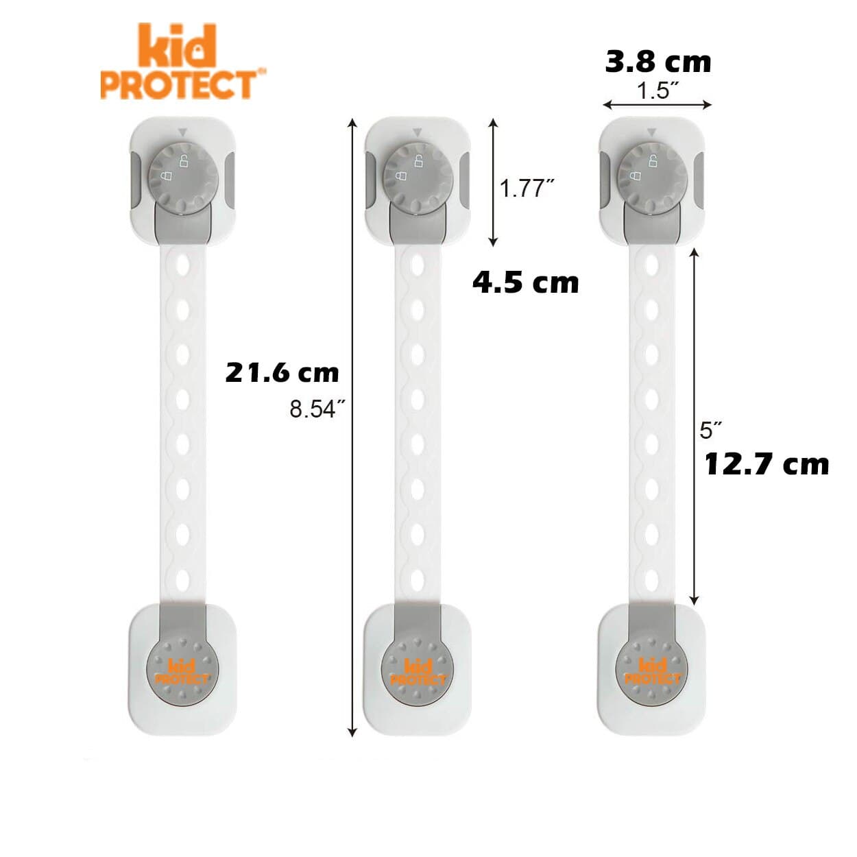 Siguranta usi copii, KidProtect®, blocator sertare, usa cuptor, frigider, congelator, dulap, deschidere accidentala, ajustabile pe lungime, adeziv puternic 3M, fara urme dupa indepartare, cu sistem de inchidere dublu, set 6 bucati, alb — imaginea 4
