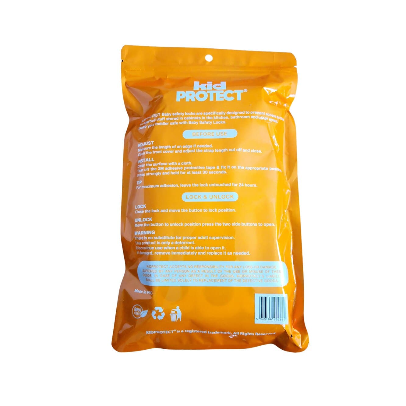 Siguranta usi copii, KidProtect®, blocator sertare, usa cuptor, frigider, congelator, dulap, deschidere accidentala, ajustabile pe lungime, adeziv puternic 3M, fara urme dupa indepartare, cu sistem de inchidere dublu, set 6 bucati, alb — imaginea 5