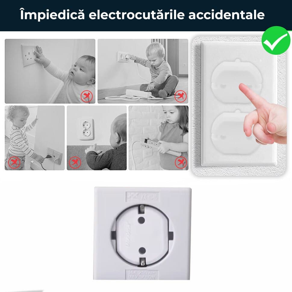 Set de Protectii pentru Prize MONDESA®, Standard EU, 20 Piese, pentru Siguranta Copiilor, Material ABS, Alb — imaginea 3