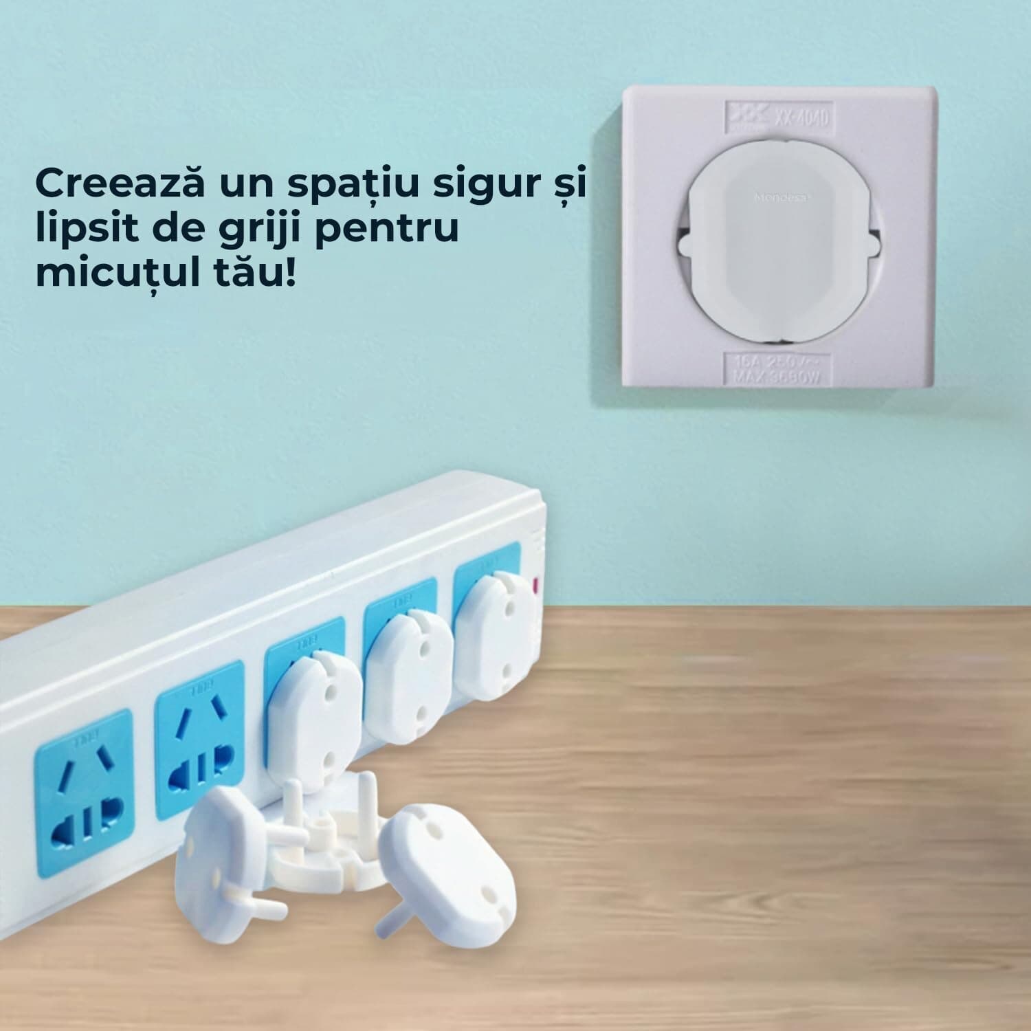 Set de Protectii pentru Prize MONDESA®, Standard EU, 20 Piese, pentru Siguranta Copiilor, Material ABS, Alb — imaginea 4