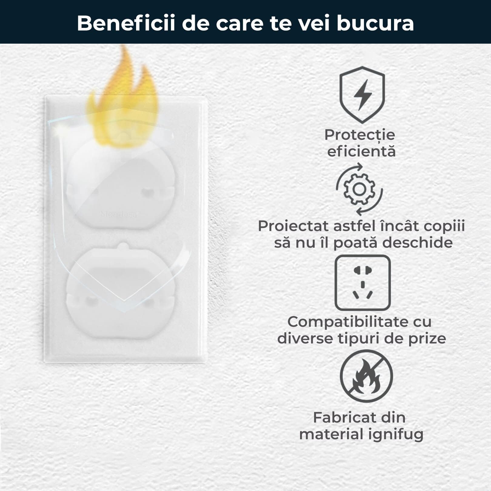 Set de Protectii pentru Prize MONDESA®, Standard EU, 20 Piese, pentru Siguranta Copiilor, Material ABS, Alb — imaginea 5
