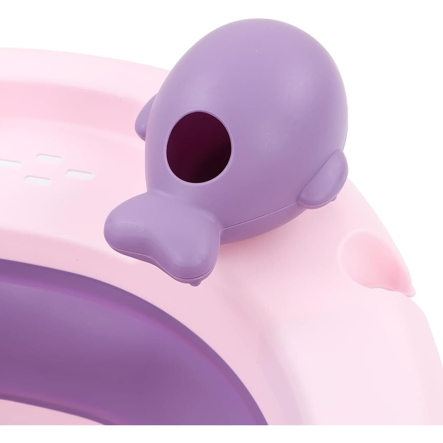 Cadita bebelusi pliabila cu pernuta UniqViBE®, termometru incorporat, cana pentru clatire tip jucarie, suport cap de dus si pentru sapun, 2 ratuste si casca protectie incluse, picioare antiderapante, design Ergonomic, Purple Royal — imaginea 3