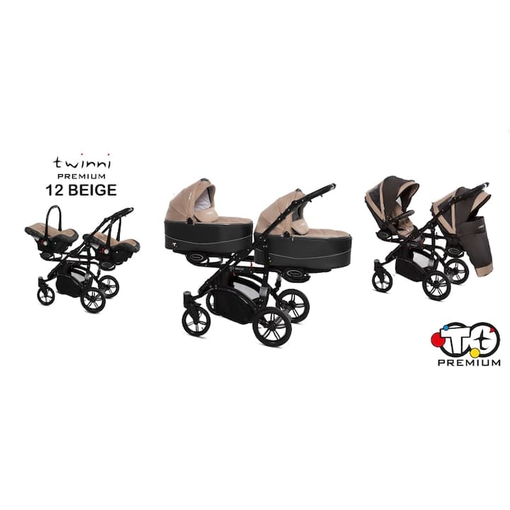 Carucior 3 in 1 pentru gemeni BabyActive Twinni CGBA-1M-2, Bej — imaginea 2