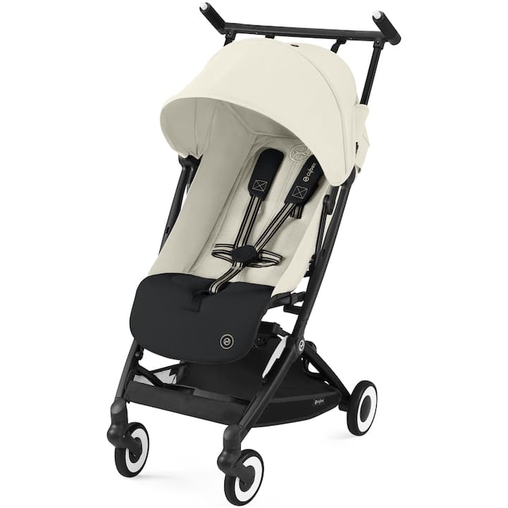 Carucior pentru bebelusi Cybex Gold Libelle Canvas White, cadru negru, bej deschis