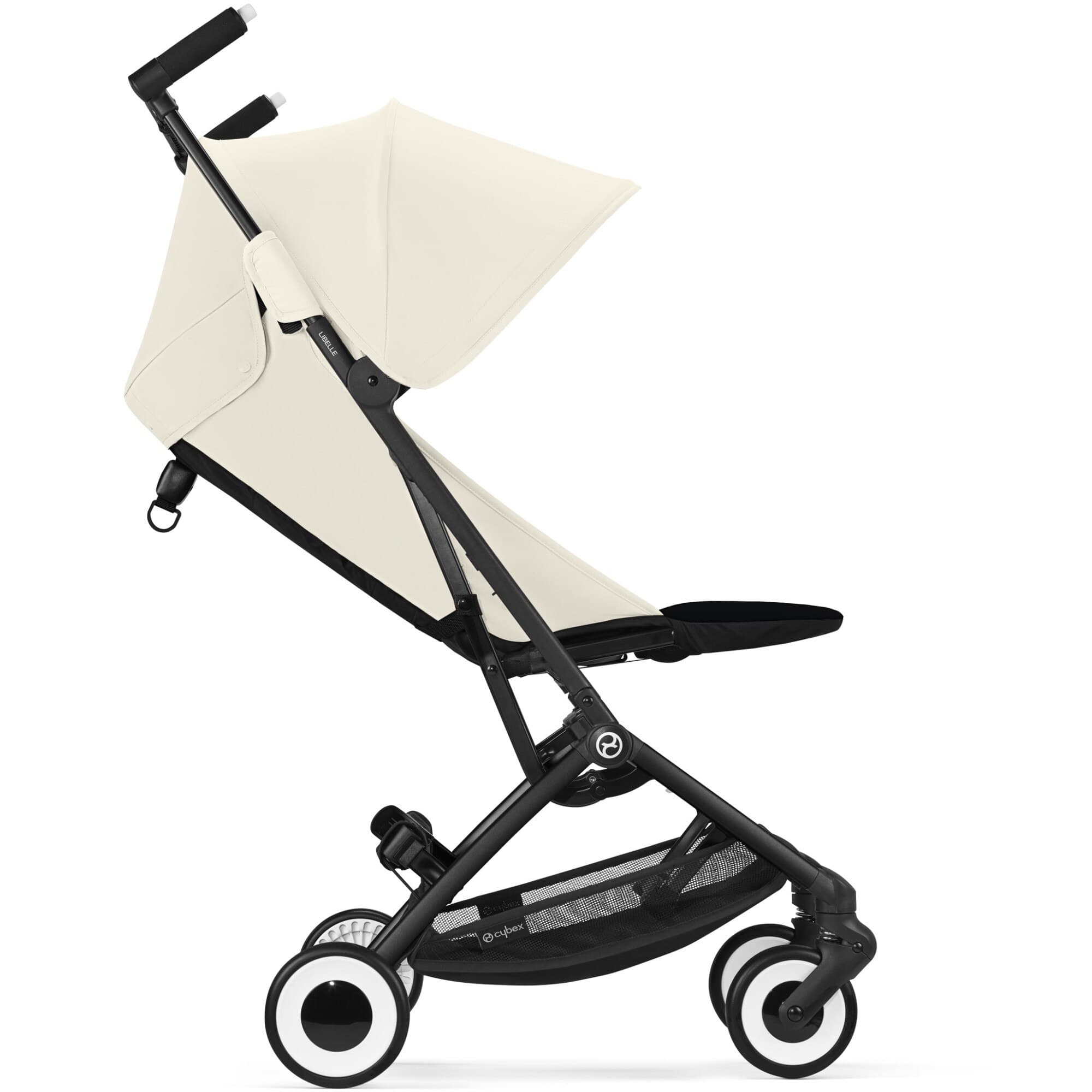 Carucior pentru bebelusi Cybex Gold Libelle Canvas White, cadru negru, bej deschis — imaginea 3
