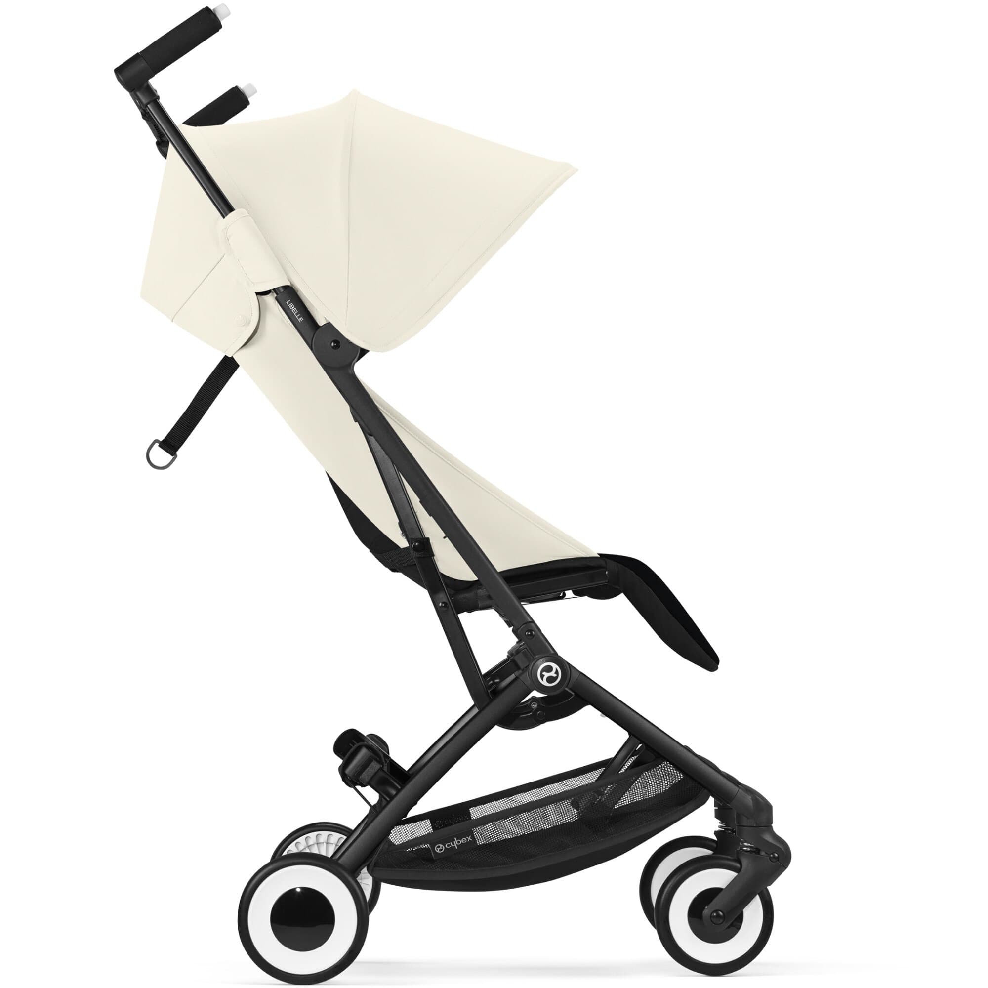Carucior pentru bebelusi Cybex Gold Libelle Canvas White, cadru negru, bej deschis — imaginea 4