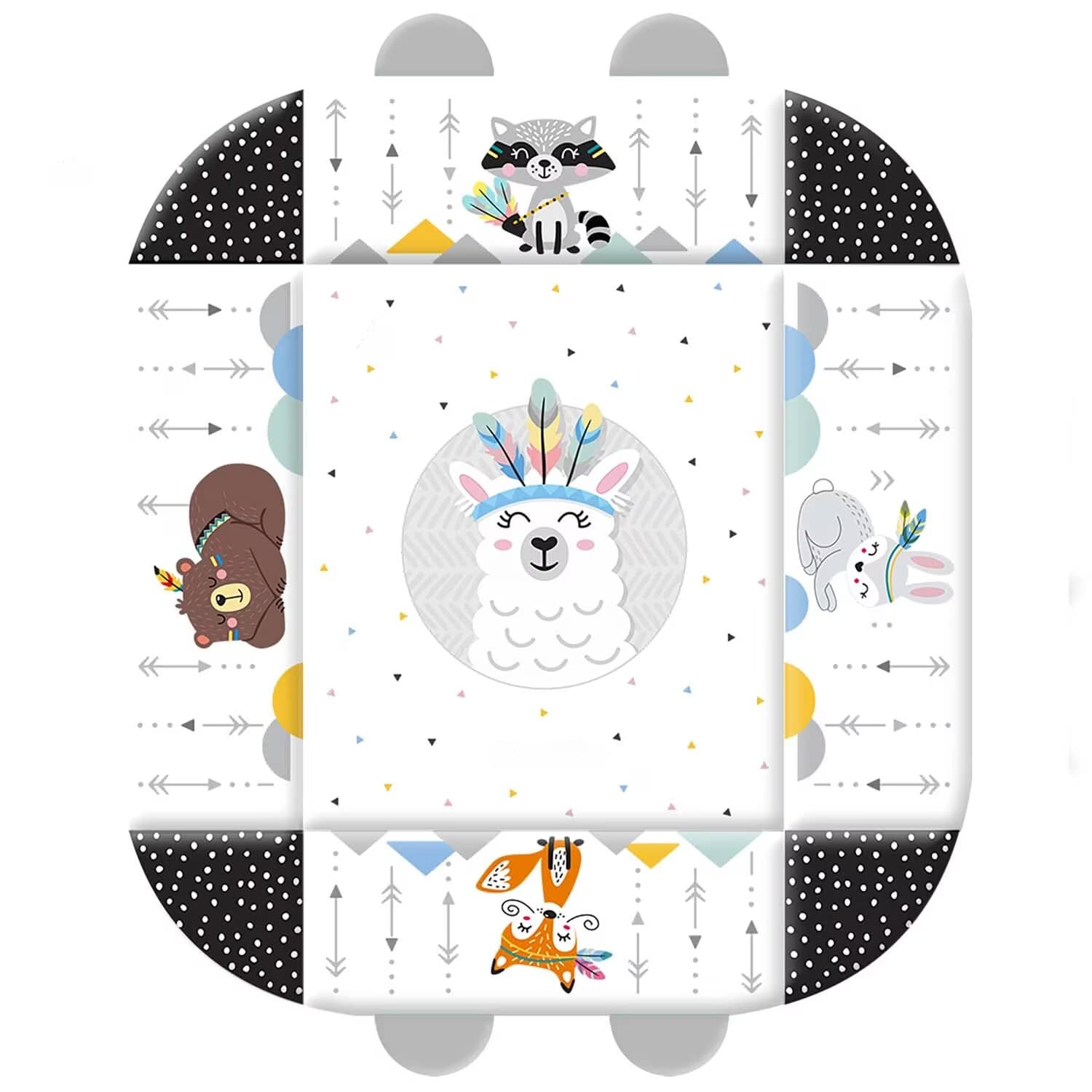 Saltea de Activitati si Spatiu de Joaca 5in1, BabyKING KinderVibe™, cu Perna, 7 Jucarii Senzoriale Detasabile, Doua Arcade, Oglinda, Material Moale cu Protectie Termica, Usor de Curatat, Antiderapant, Multifunctional, Alb/Negru — imaginea 3