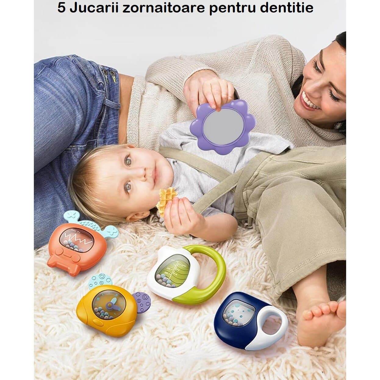 Centru de Activitati, KinderVibe, cu Pian Detasabil, cu Sunete si Lumini, cu Zornaitoare si Diverse Jucarii, Oglinda Detasabila, Volum Ajustabil, Albastru — imaginea 5