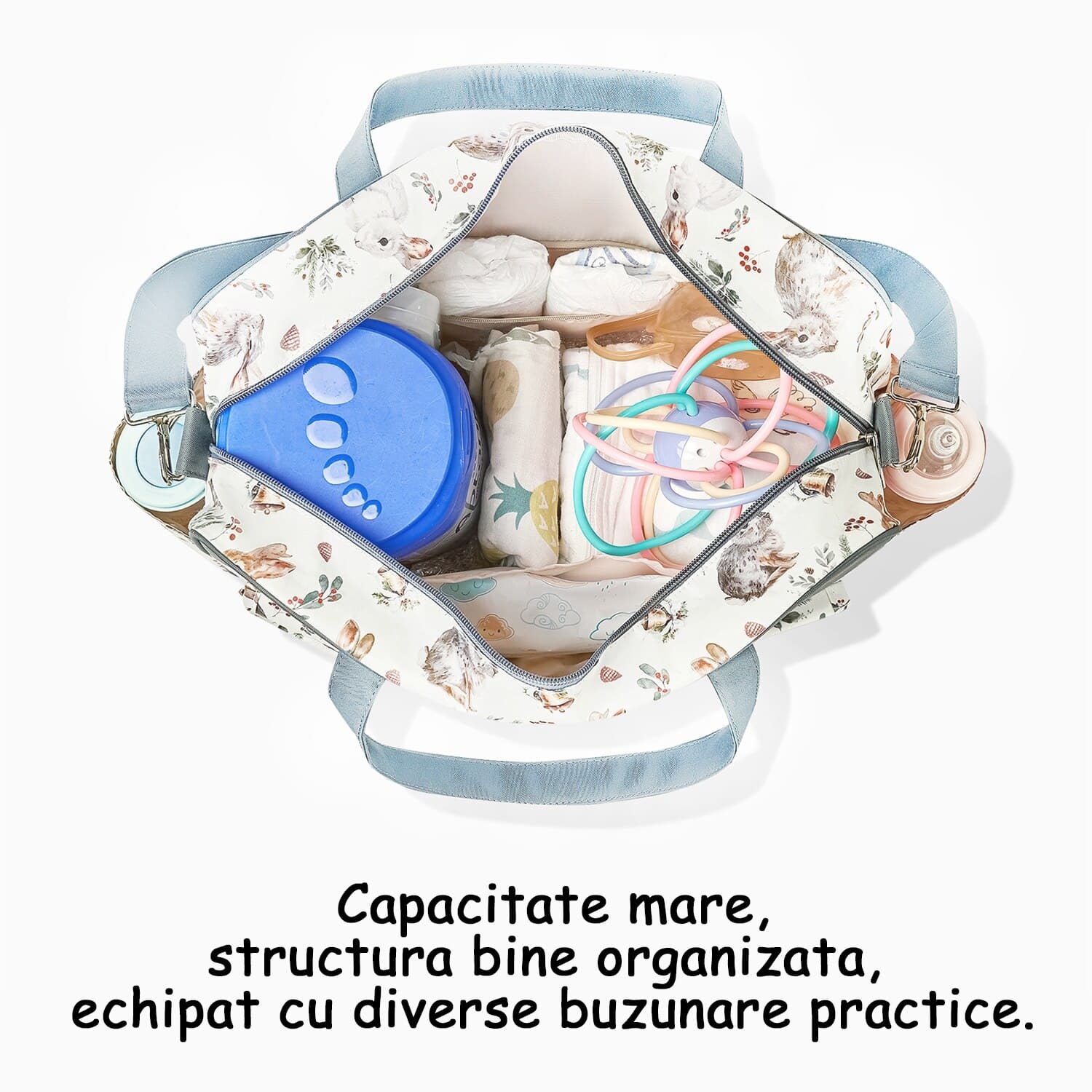 Geanta Bebelusi, BYONDSELF®, cu Salteluta de Schimbat Scutece, Curea de Umar Detasabila si Reglabila, Impermeabila, Compartimentata, Potrivita pentru Calatorii, Verde — imaginea 4