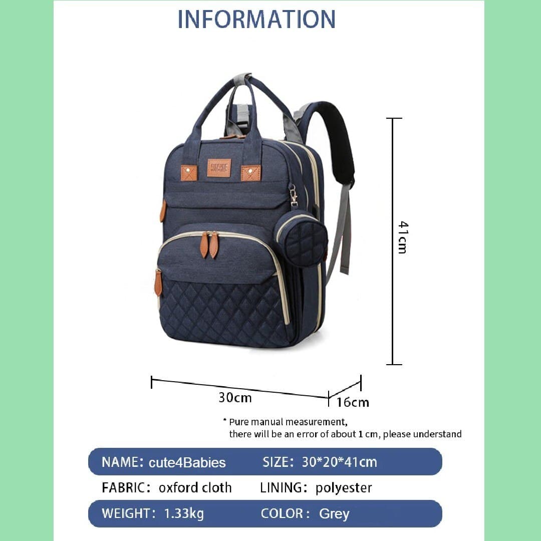 Geanta Bebe tip rucsac scutece cu patut pliabil, Rounded, bleumarin, incapatoare, impermeabila, versatila, ergonomica si sigura pentru mama, tata si copil, Cute4Babies® — imaginea 3