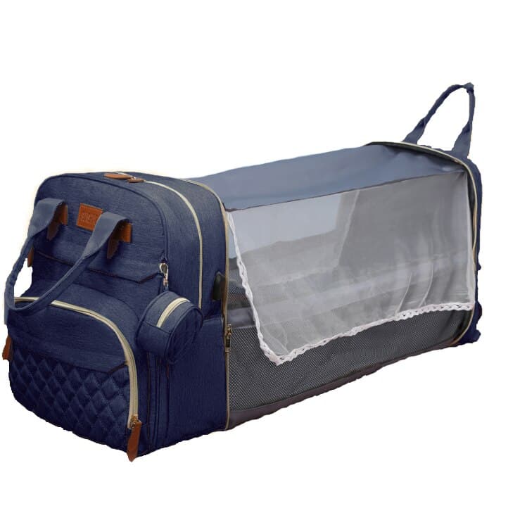 Geanta Bebe tip rucsac scutece cu patut pliabil, Rounded, bleumarin, incapatoare, impermeabila, versatila, ergonomica si sigura pentru mama, tata si copil, Cute4Babies® — imaginea 5