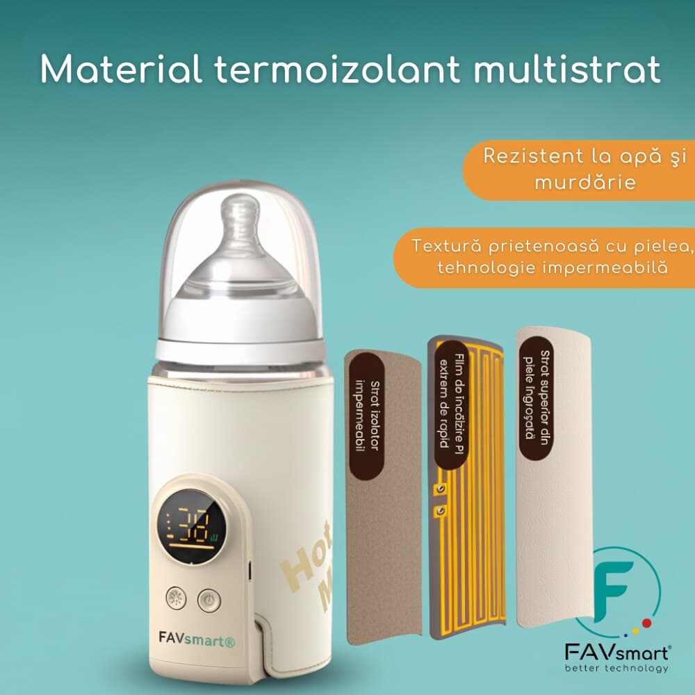Incalzitor Biberon/Biberoane Portabil FAVsmart K6, 8000 mAh, USB-C 18W, 6 Trepte (38-50°C), Ecran LCD, Incalzire Constanta, Lumina De Veghe, Acasa/Masina/Calatorii, Incarcator Inclus, Incarcator Auto, Bej — imaginea 5