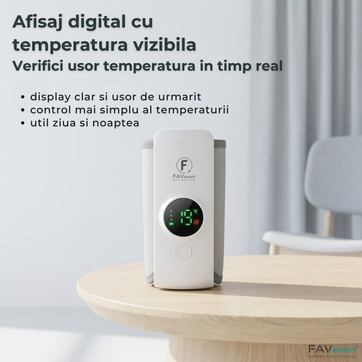 Incalzitor Biberoane Portabil FAVsmart®, cu Incarcator Inclus, Termostat Automat si Display LCD, Ideal pentru Hranire Nocturna si Calatorii, 6000mAh, Alb/Gri — imaginea 2