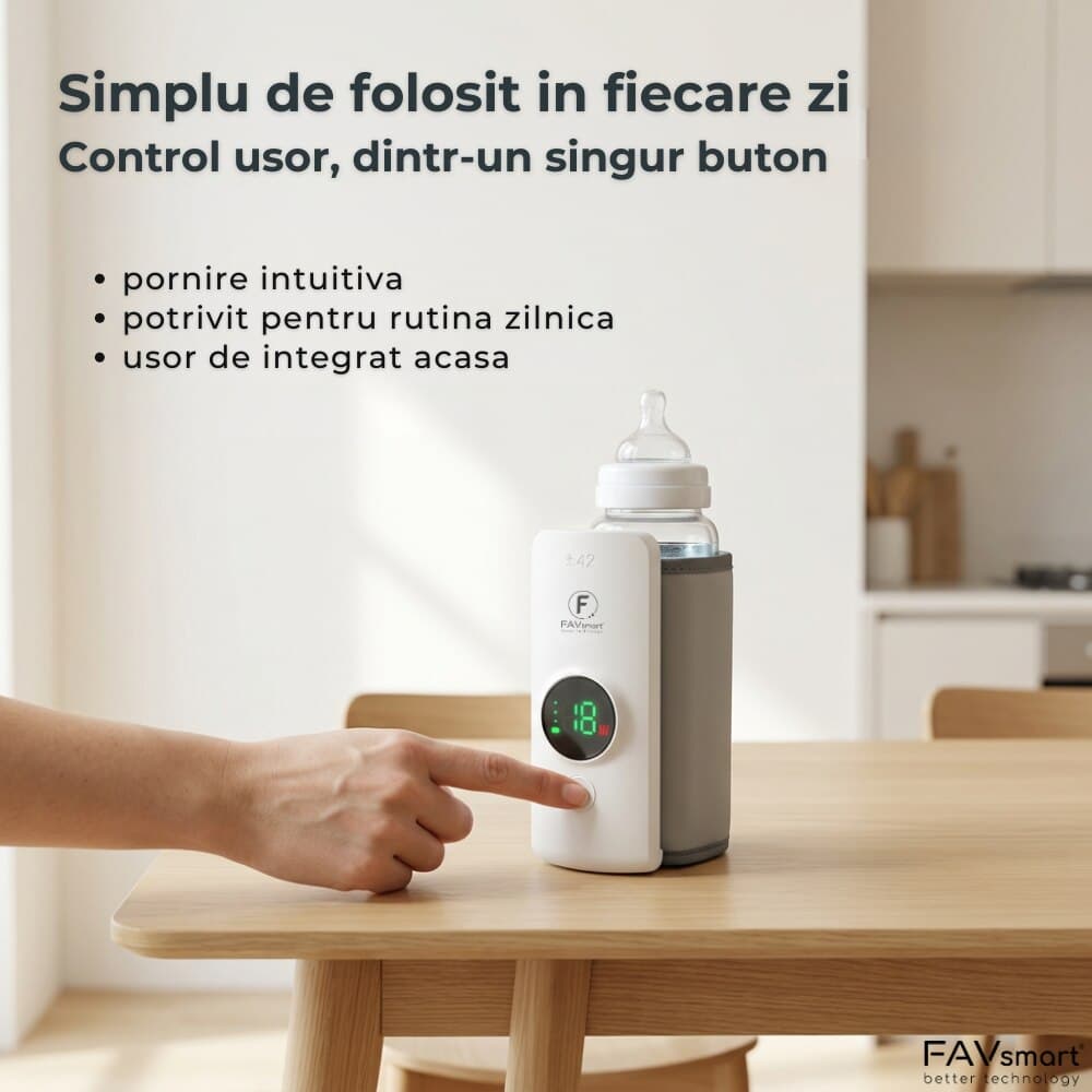 Incalzitor Biberoane Portabil FAVsmart®, cu Incarcator Inclus, Termostat Automat si Display LCD, Ideal pentru Hranire Nocturna si Calatorii, 6000mAh, Alb/Gri — imaginea 3