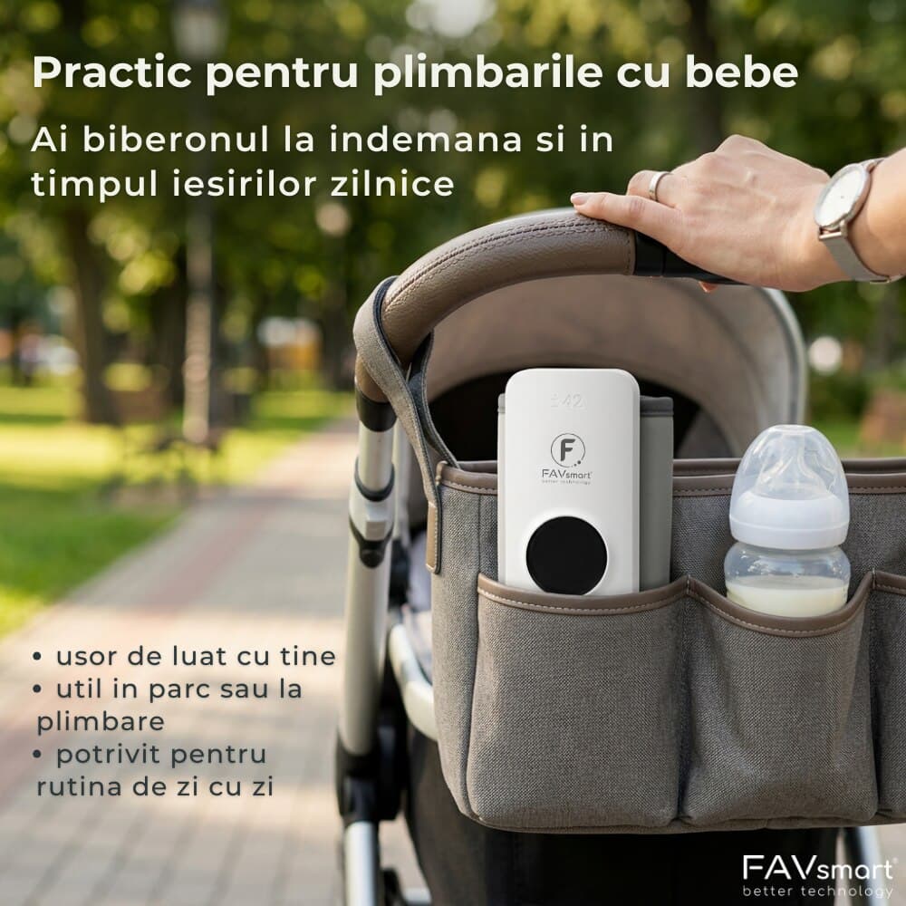 Incalzitor Biberoane Portabil FAVsmart®, cu Incarcator Inclus, Termostat Automat si Display LCD, Ideal pentru Hranire Nocturna si Calatorii, 6000mAh, Alb/Gri — imaginea 4