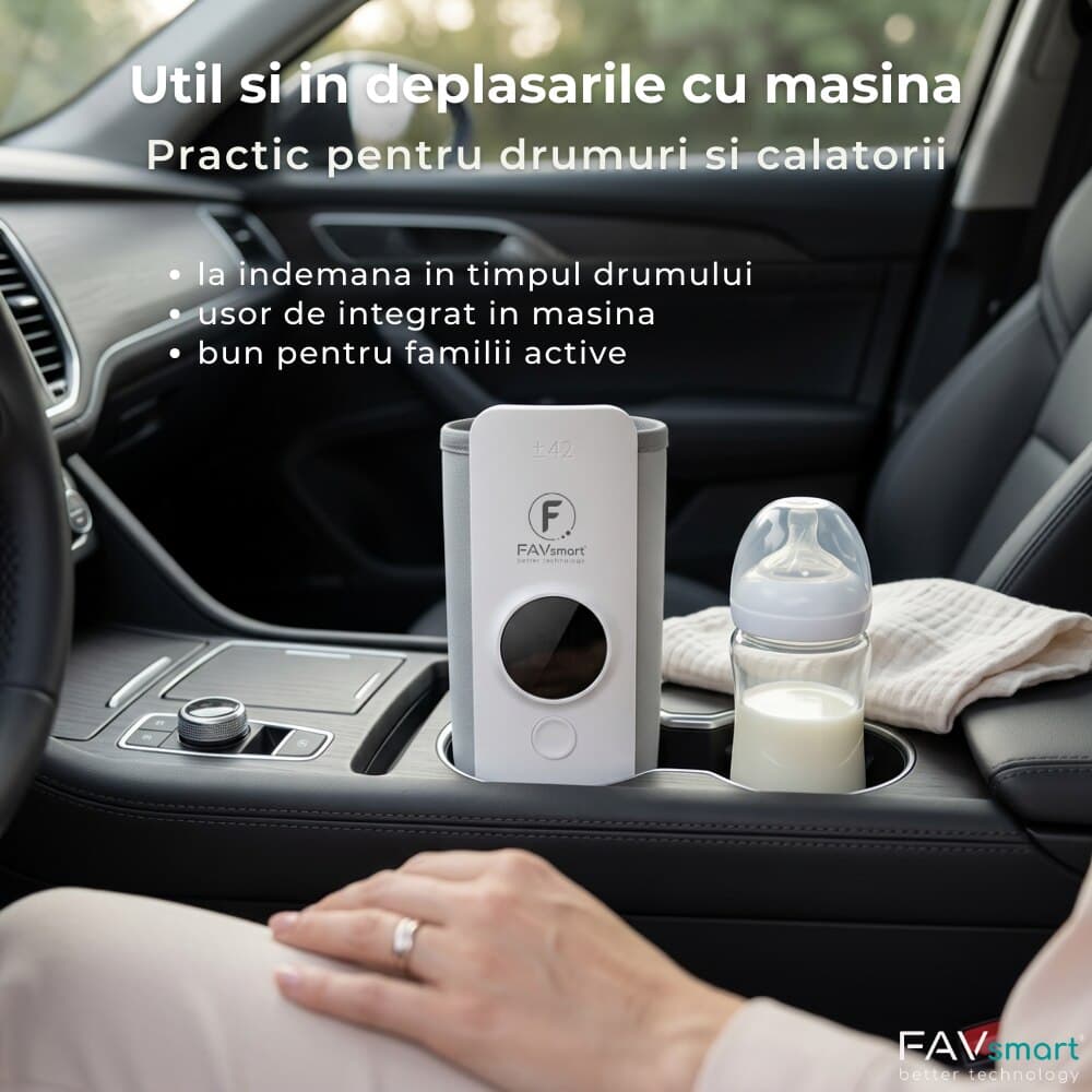Incalzitor Biberoane Portabil FAVsmart®, cu Incarcator Inclus, Termostat Automat si Display LCD, Ideal pentru Hranire Nocturna si Calatorii, 6000mAh, Alb/Gri — imaginea 5