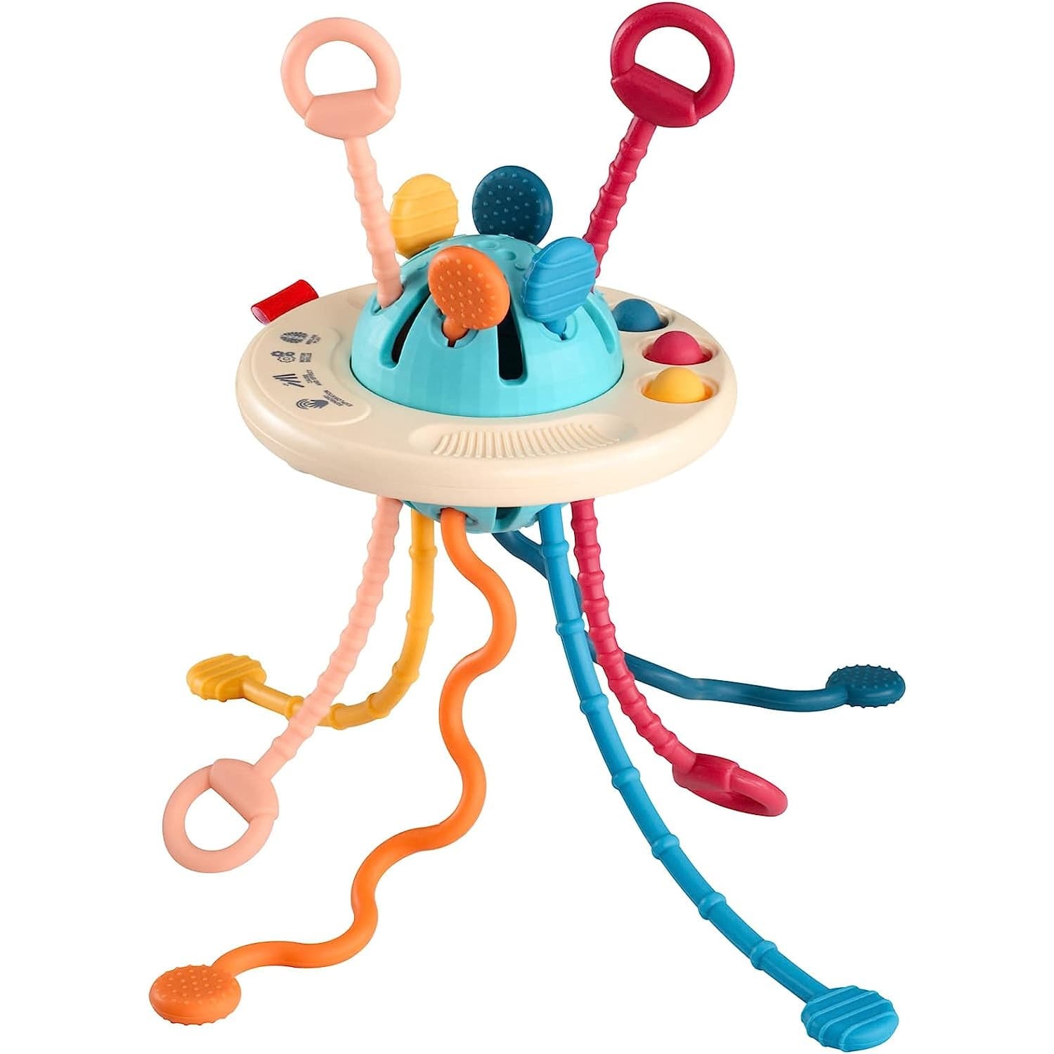 Jucarie Montessori pentru bebelusi cu snur din silicon, senzoriala, pentru abilitati motrice, 21x12 cm
