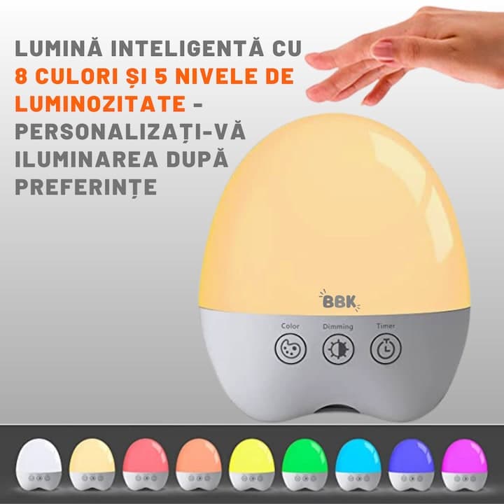 Lampa de Veghe Smart BBK®, pentru copii, cu Senzor de Miscare, 8 Culorii, Acumulator, 5 moduri de intensitare, Temporizare Oprire Automata — imaginea 2