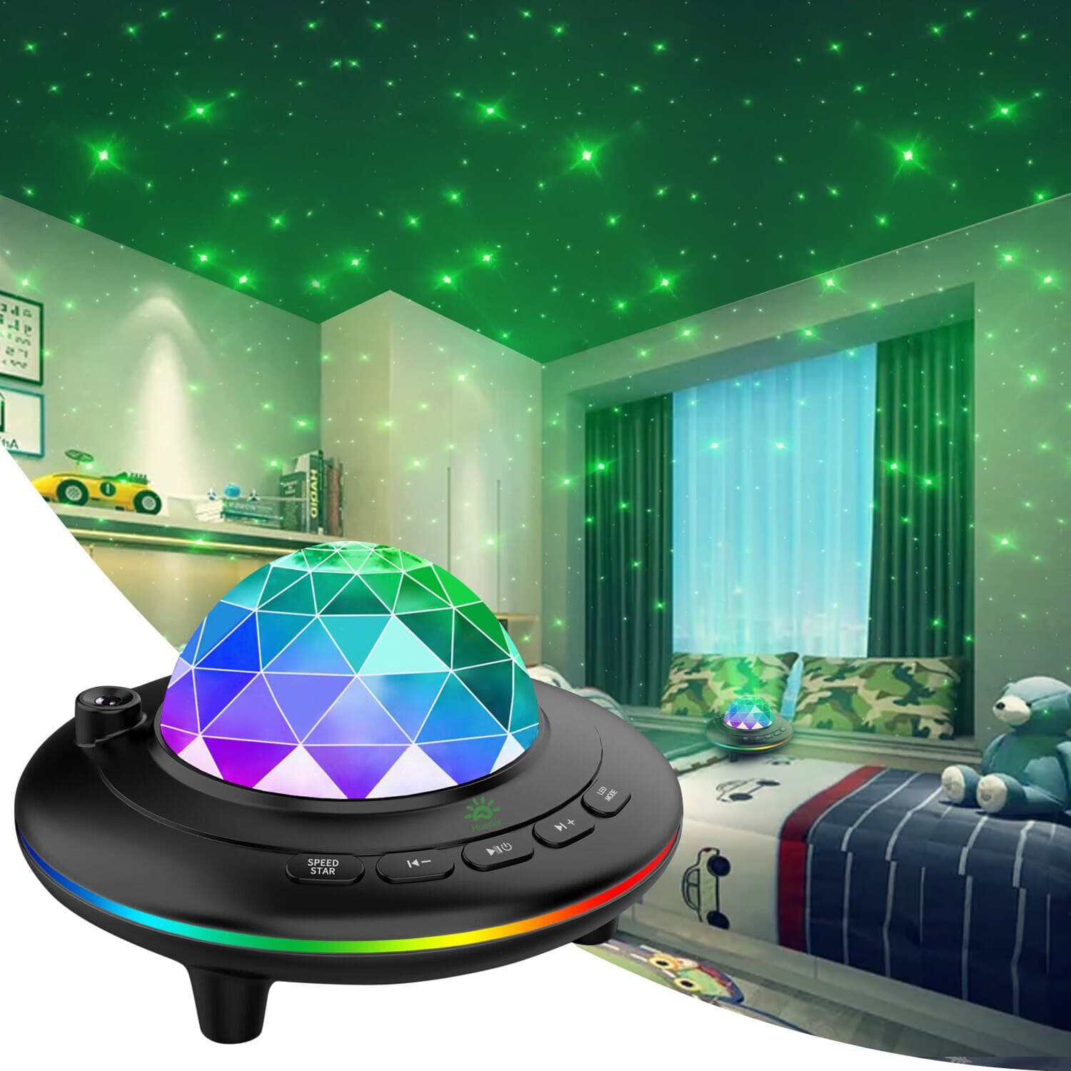 Proiector de Stele Premium Copii Huerler® L6, Functie Lampa de Veghe, Valuri, Laser, 26 de Proiectii, Functie Boxa Bluetooth, Cu Telecomanda, Negru — imaginea 3