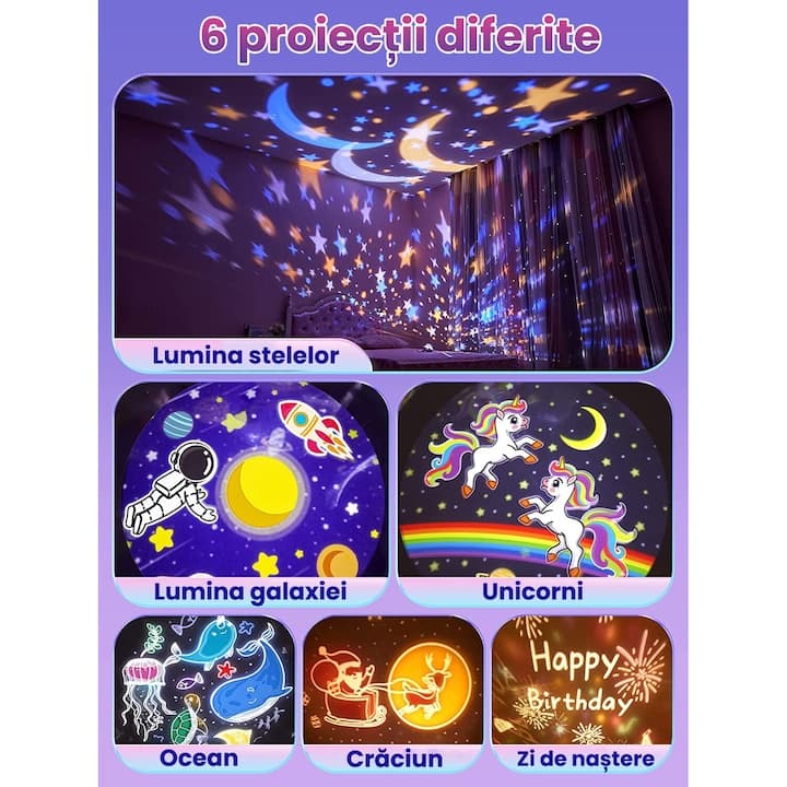 Lampa de noapte, de veghe Pitikot®, pentru copii sau bebelusi, cu proiector de stele, lumina ajustabila, cu functii muzicale prin bluetooth si boxa, Pitikot® — imaginea 2
