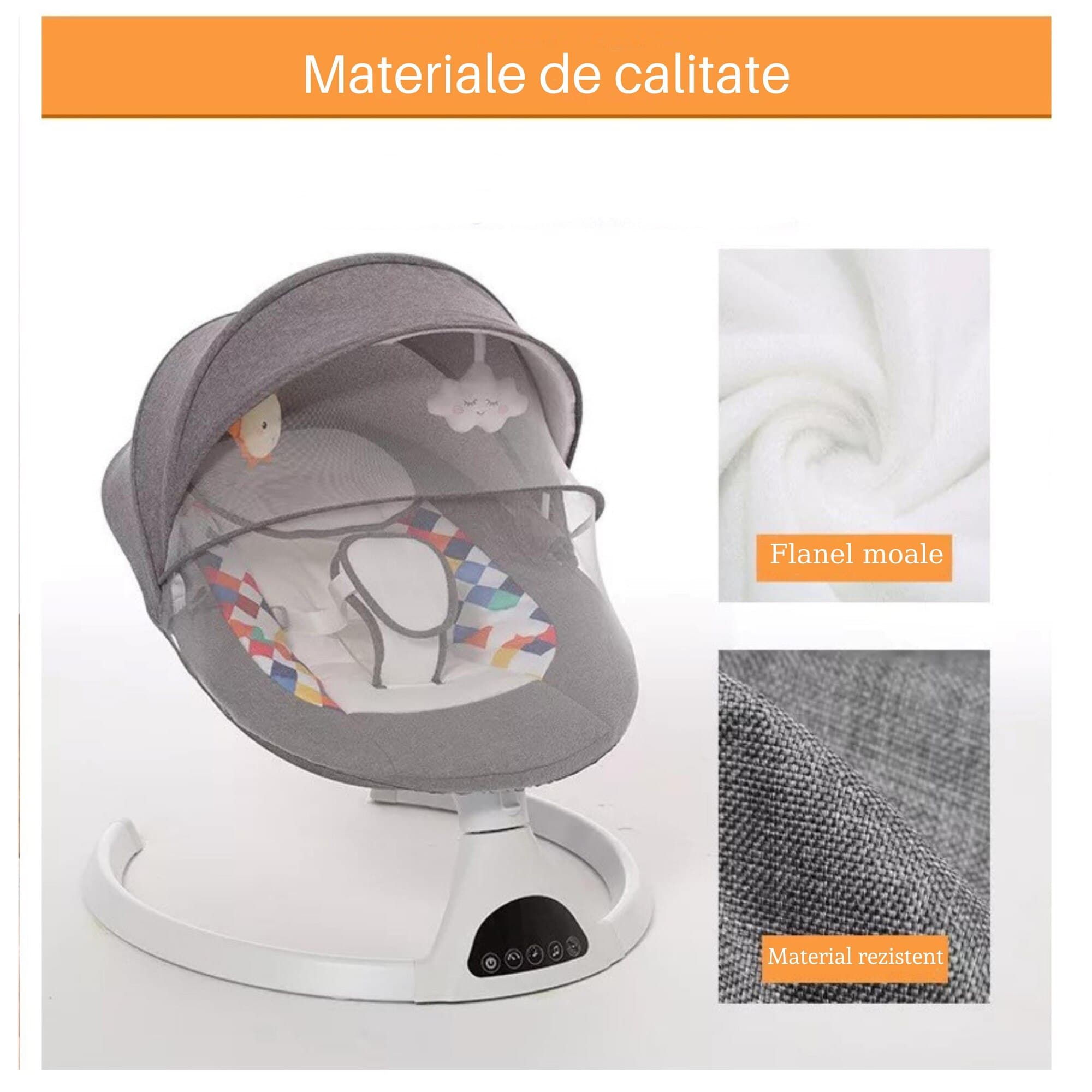 Leagan Electric, WowStep®, Acoperis Rabatabil si Plasa Protectie Tantari pentru Bebelusi, Conexiune Bluetooth, Telecomanda, Jucarii si Melodii — imaginea 3