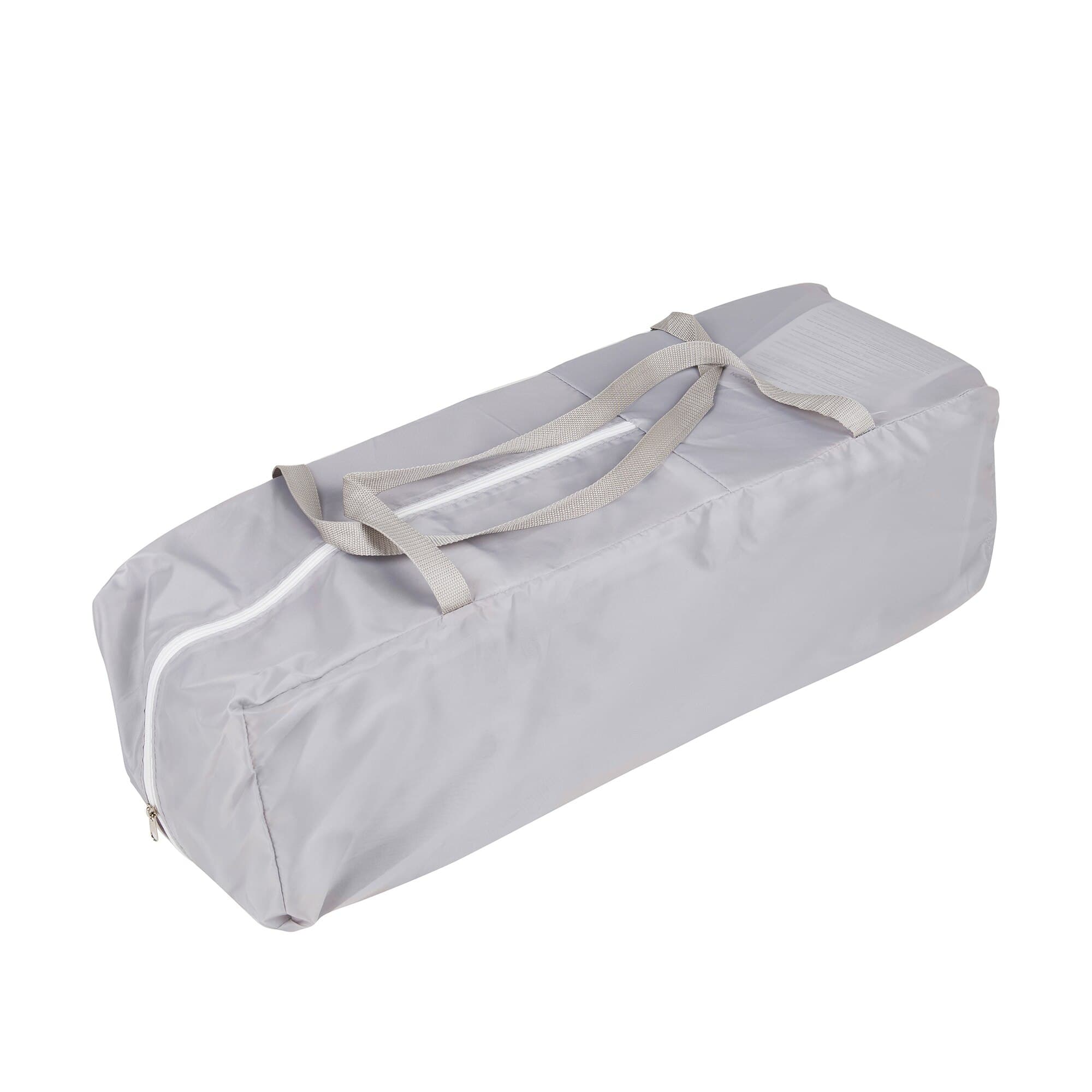 Patut pliant voiaj pentru bebelusi si copii Juju Sleepy Baby, 2 nivele, portabil, 125x65 cm, etaj intermediar nou-nascuti, bara cu jucarii, masa de infasat, salteluta, buzunar lateral, geanta transport, Hunny Bunny, Roz/Gri — imaginea 5