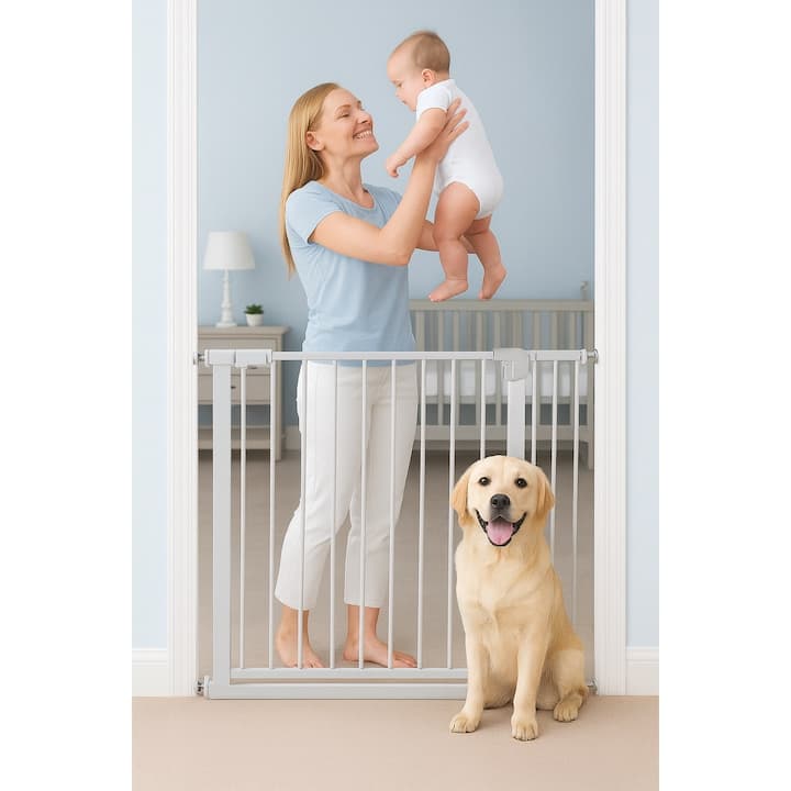 Poarta de Siguranta idealStore Safety Gate pentru Scari, dimensiuni ajustabile 75 - 103 cm, Fabricata din Otel, culoare Alb