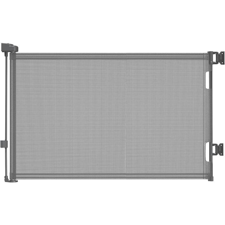 Poarta de Siguranta Retractabila si Extensibila 140 Cm FlexiBlock® Design RANFORSAT, Mecanism Dublu Blocare, Material Plasa Anti-Shock, Protectie Copii/Animale de Companie, Universal, Usi/Scari/Holuri, Interior/Exterior, Instalare Usoara, Grey — imaginea 2