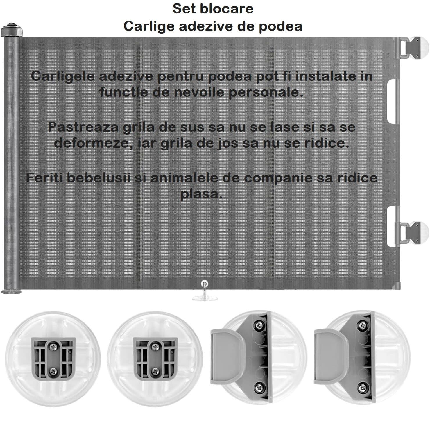 Poarta de Siguranta Retractabila si Extensibila 140 Cm FlexiBlock® Design RANFORSAT, Mecanism Dublu Blocare, Material Plasa Anti-Shock, Protectie Copii/Animale de Companie, Universal, Usi/Scari/Holuri, Interior/Exterior, Instalare Usoara, Grey — imaginea 5