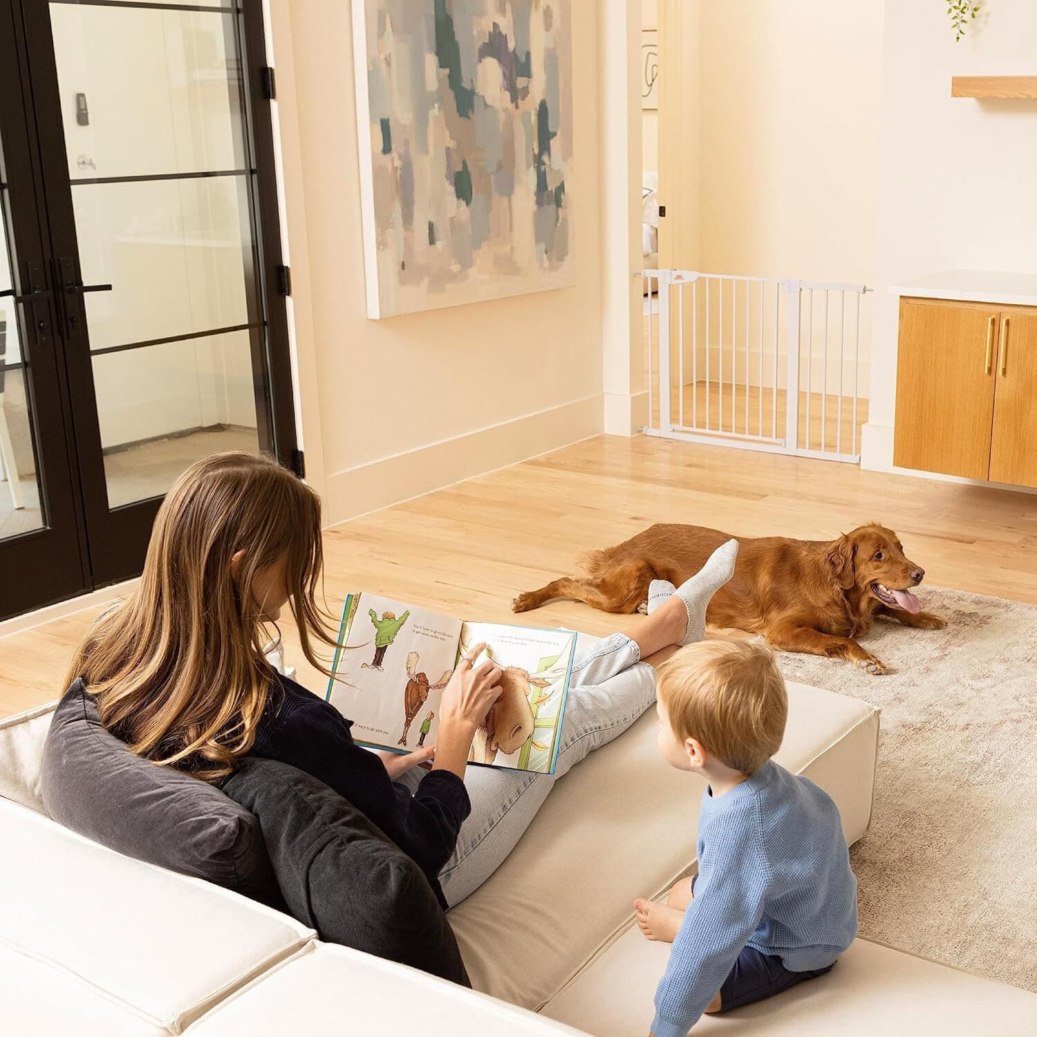 Poarta de Siguranta Copii KidProtect® Baby Guard V1, Double Lock, Auto Inchidere, Rezistenta, Metalica, Instalare Fara Gauri, 76-81 cm, Posibilitate Extensie, Alb — imaginea 4