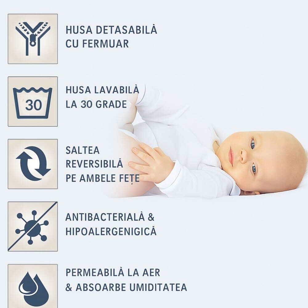 Saltea patut bebe antialergica cu ventilatie Kidizi Air 120x60x10 cm, husa detasabila si lavabila, 0-3 ani — imaginea 3