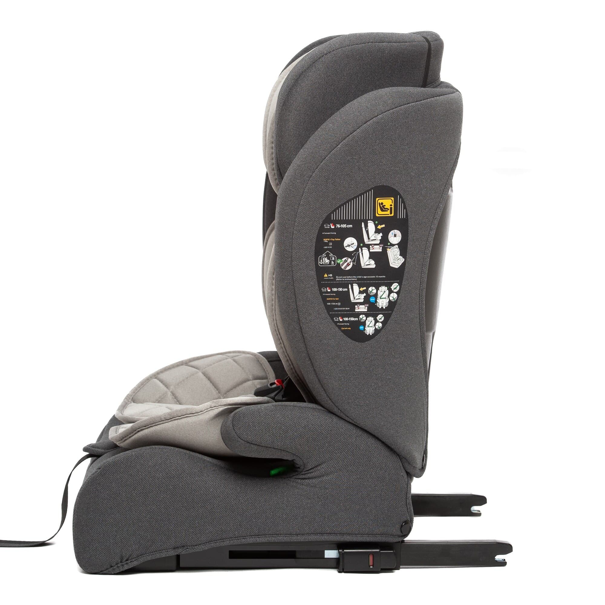 Scaun Auto pentru bebelusi si copii Juju Pro Rider i-Size, 76-150 cm, ISOFIX cu Top Tether, transformabil in inaltator auto, tetiera reglabila, husa detasabila si lavabila, Gri — imaginea 3