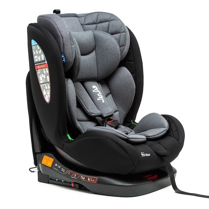 Scaun Auto pentru bebelusi si copii Juju Total 360 i-Size, 40-150 cm, 0-12 ani, ISOFIX cu Top Tether, rotativ 360 grade, pozitie de somn, spatar reglabil in 4 pozitii, tetiera reglabila, husa detasabila si lavabila, negru
