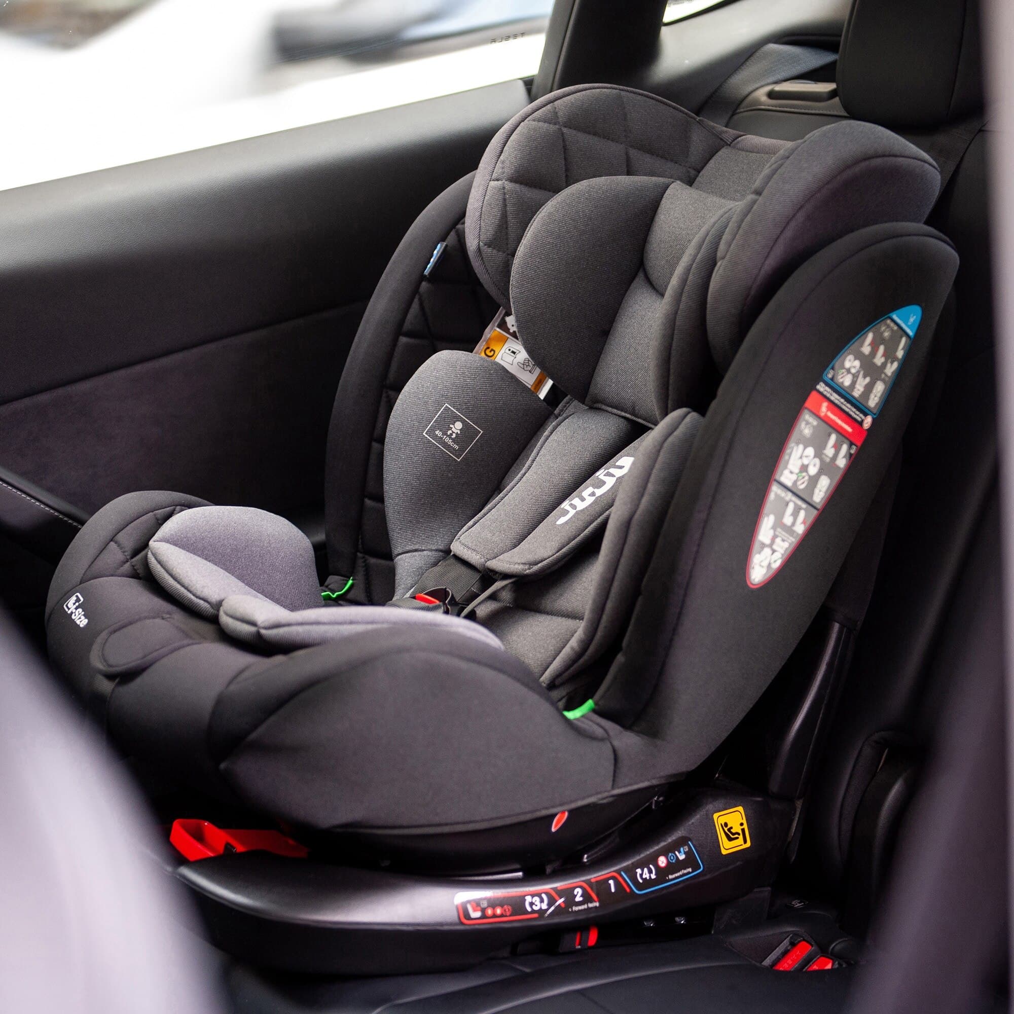 Scaun Auto pentru bebelusi si copii Juju Total 360 i-Size, 40-150 cm, 0-12 ani, ISOFIX cu Top Tether, rotativ 360 grade, pozitie de somn, spatar reglabil in 4 pozitii, tetiera reglabila, husa detasabila si lavabila, negru — imaginea 3