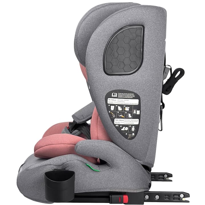 Scaun Auto Copii Mavio®, Model Active, ISOFIX + Top Tether, 76 – 150 cm, 9 – 36 kg, Copii 1 – 12 ani, Montaj cu Fata la Sensul de Mers, Tetiera Reglabila, Protectie Impact Lateral, Centura Siguranta 3 Puncte, Omologat R129, Gri/Roz — imaginea 2