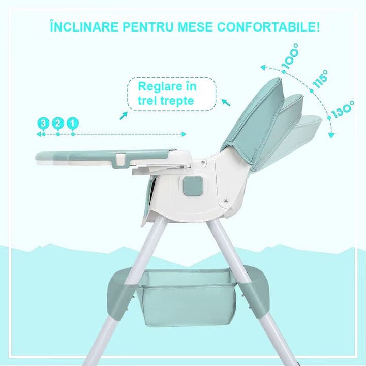 Scaun de masa bebe 4 in 1 FiGGA®, Varsta 6-72 luni, Pliabil, Inalt, cu 4 roti, Balansoar, 2 x Tava detasabila, Centura siguranta in cinci puncte, Verde Moss — imaginea 4