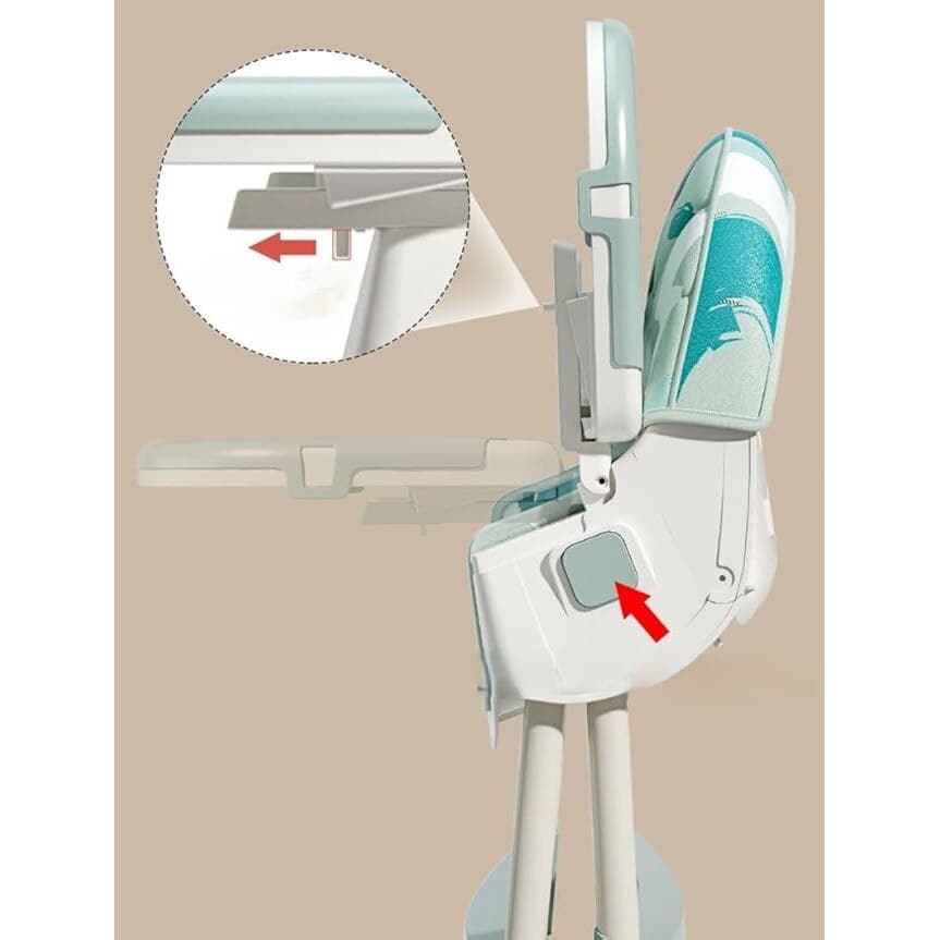 Scaun de Masa Pliabil cu Spatar reglabil KinderVIBE®, 6 Luni +, Multifunctional si Stabil, Tavita si Husa Detasabile si Lavabile, Roti, Centura de Siguranta 5 Puncte, Ajustabil pe Inaltime, Balansoar, Cos de Depozitare, Verde Mandala — imaginea 3