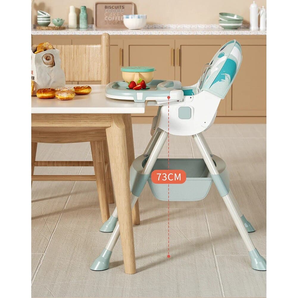 Scaun de Masa Pliabil cu Spatar reglabil KinderVIBE®, 6 Luni +, Multifunctional si Stabil, Tavita si Husa Detasabile si Lavabile, Roti, Centura de Siguranta 5 Puncte, Ajustabil pe Inaltime, Balansoar, Cos de Depozitare, Verde Mandala — imaginea 5