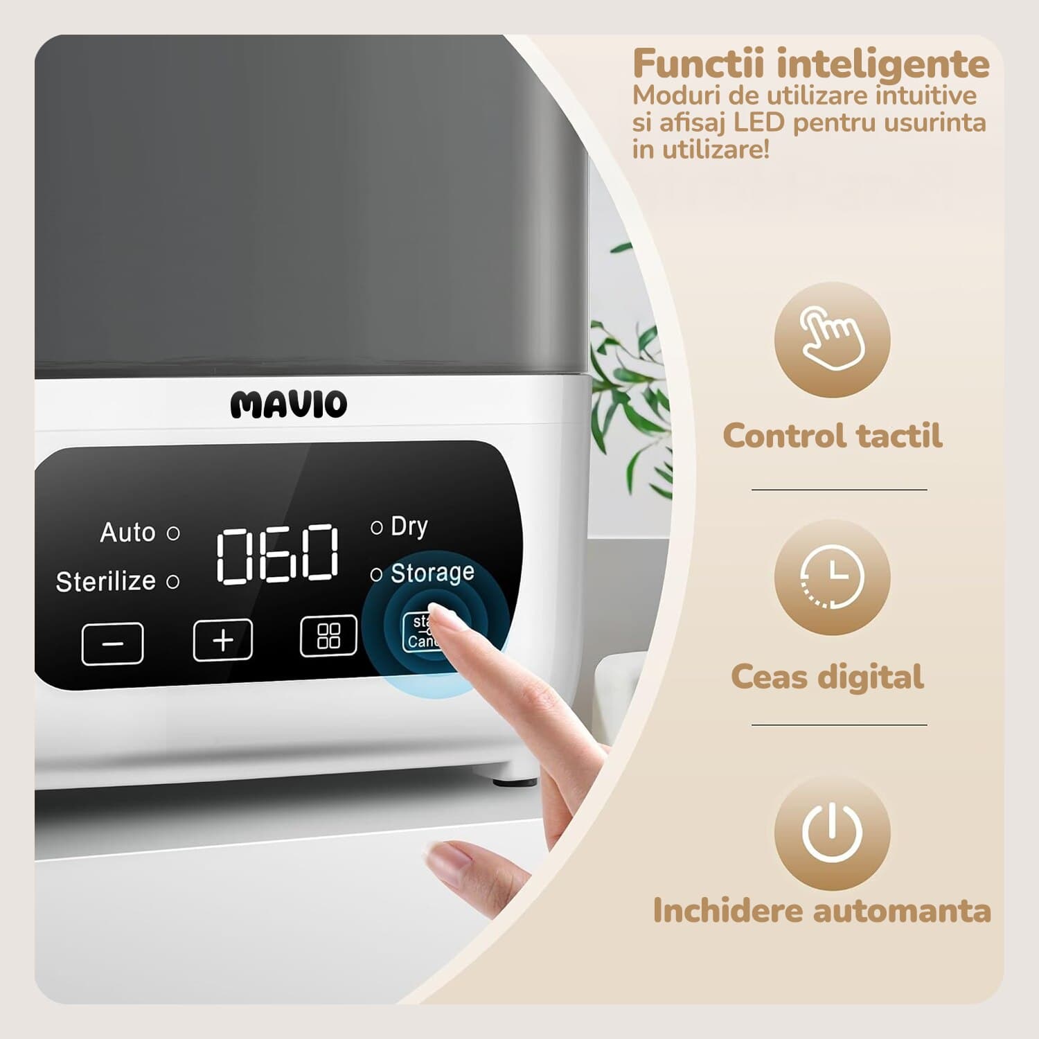 Sterilizator Electric si Uscator Mavio®, Model Elite, Capacitate 6 - 10 Biberoane, Functii: Sterilizare, Uscare Rapida, Depozitare, Auto, 600W, Control Tactil, Ceas Digital — imaginea 4