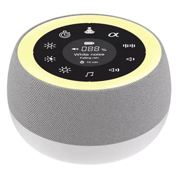Dispozitiv Sunete Albe Elindor® Aparat de Sunete White Noise pentru Bebelusi, Portabil, Reincarcabil, Acumulator 1800mAh, 32 Sunete HD, Potrivit si pentru Copii si Adulti, Timer, Boxa cu Lampa de Veghe cu Lumina 7 Culori, 3x Intensitate, Alb — imaginea 3